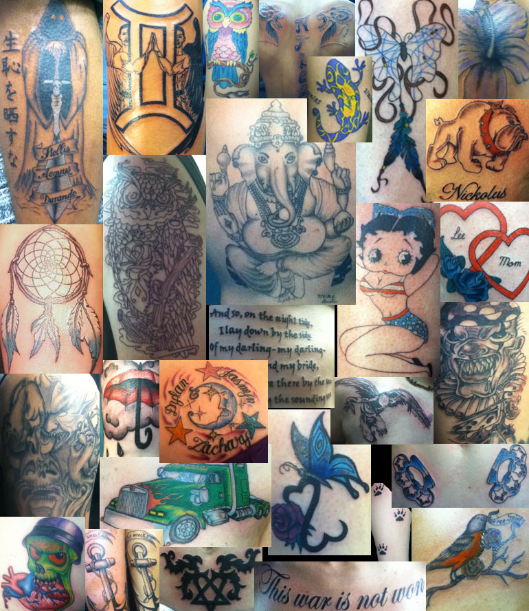 Collage of Tattoo's done with custom machines